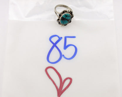 Navajo Ring .925 Silver Sleeping Beauty Turquoise Artist Signed TALHAT C.80's