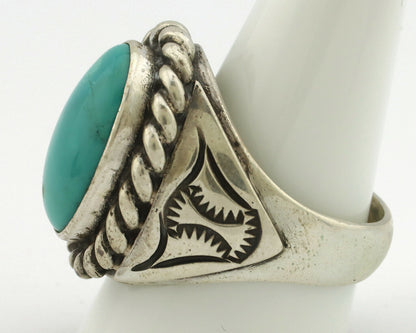 Navajo Ring .925 Silver Green Turquoise Artist Signed Apache Manufacturing C80s