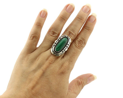 Navajo Ring 925 Silver Natural Malachite Artist Signed William Denetdale C.80's