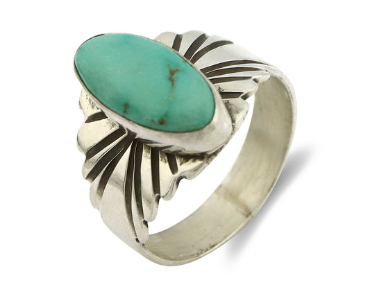 Navajo Ring .925 Silver Kingman Turquoise Artist Signed Apache C.80's
