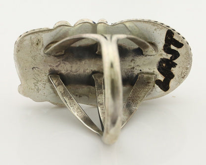 Navajo Ring 925 Silver Blue Turquiose & Coral Artist Signed Justin Morris C.80's