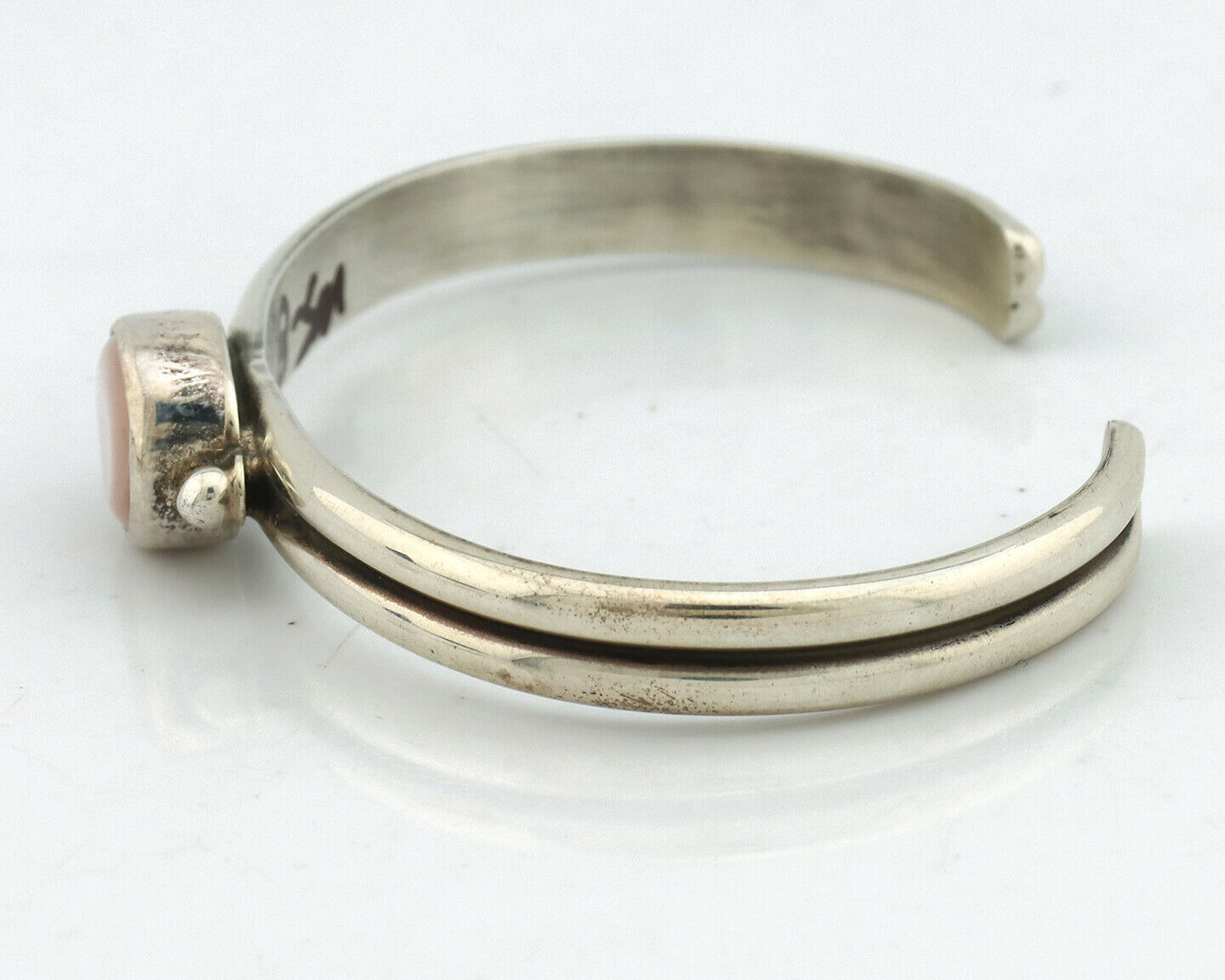 Navajo Bracelet .925 Silver White Sea Shell Native American Artist C.90's