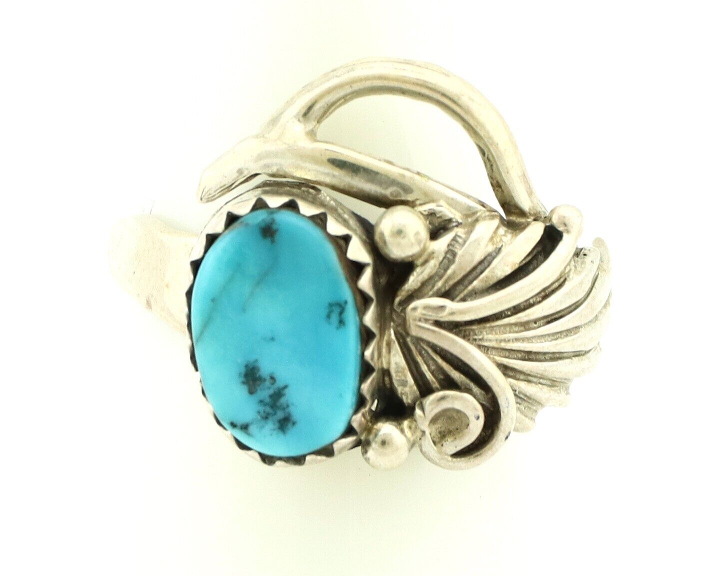 Navajo Ring .925 Silver Sleeping Beauty Turquoise Native Artist Signed C.80's