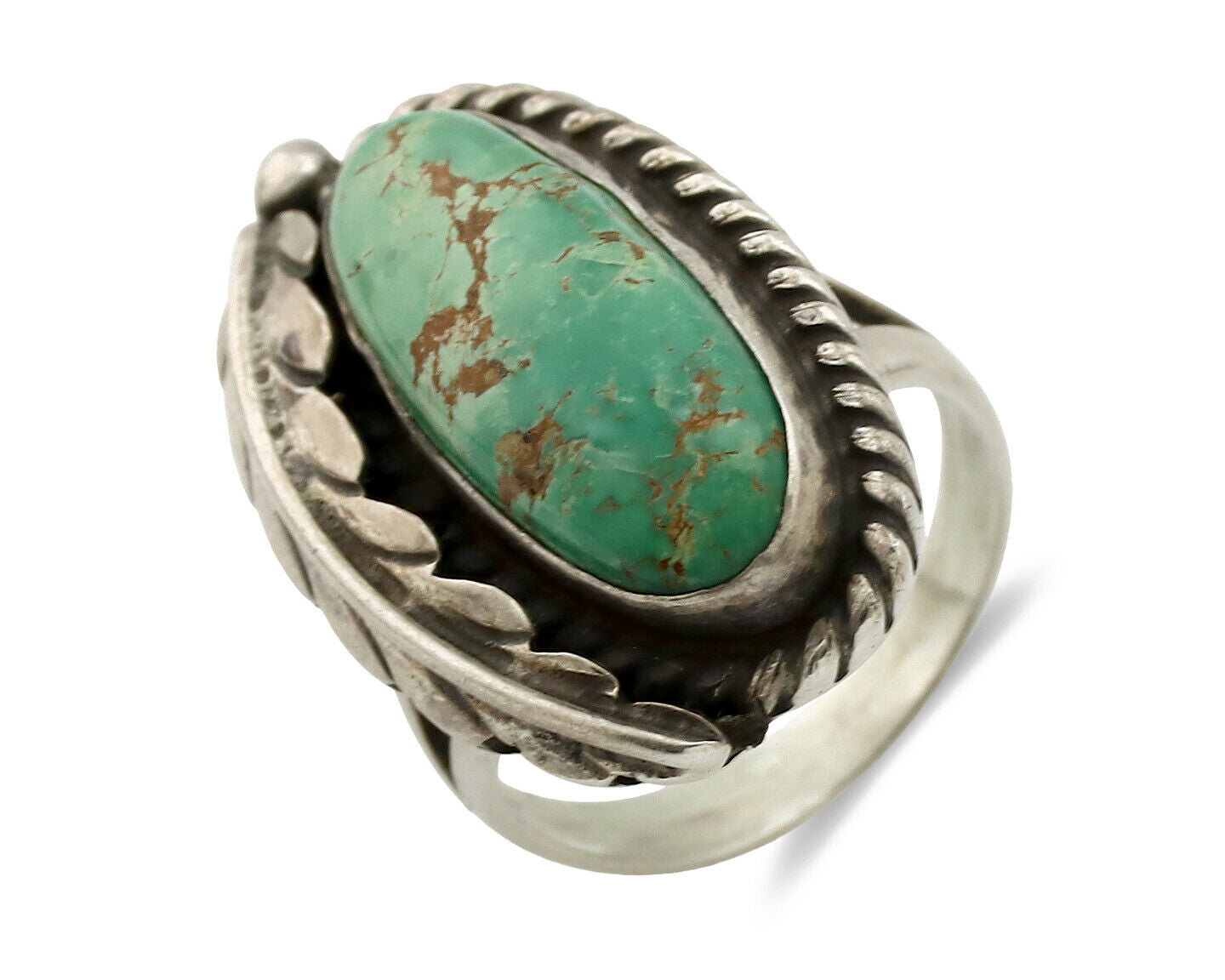 Navajo Ring .925 Silver Natural Turquoise Signed Native Artist C.80's