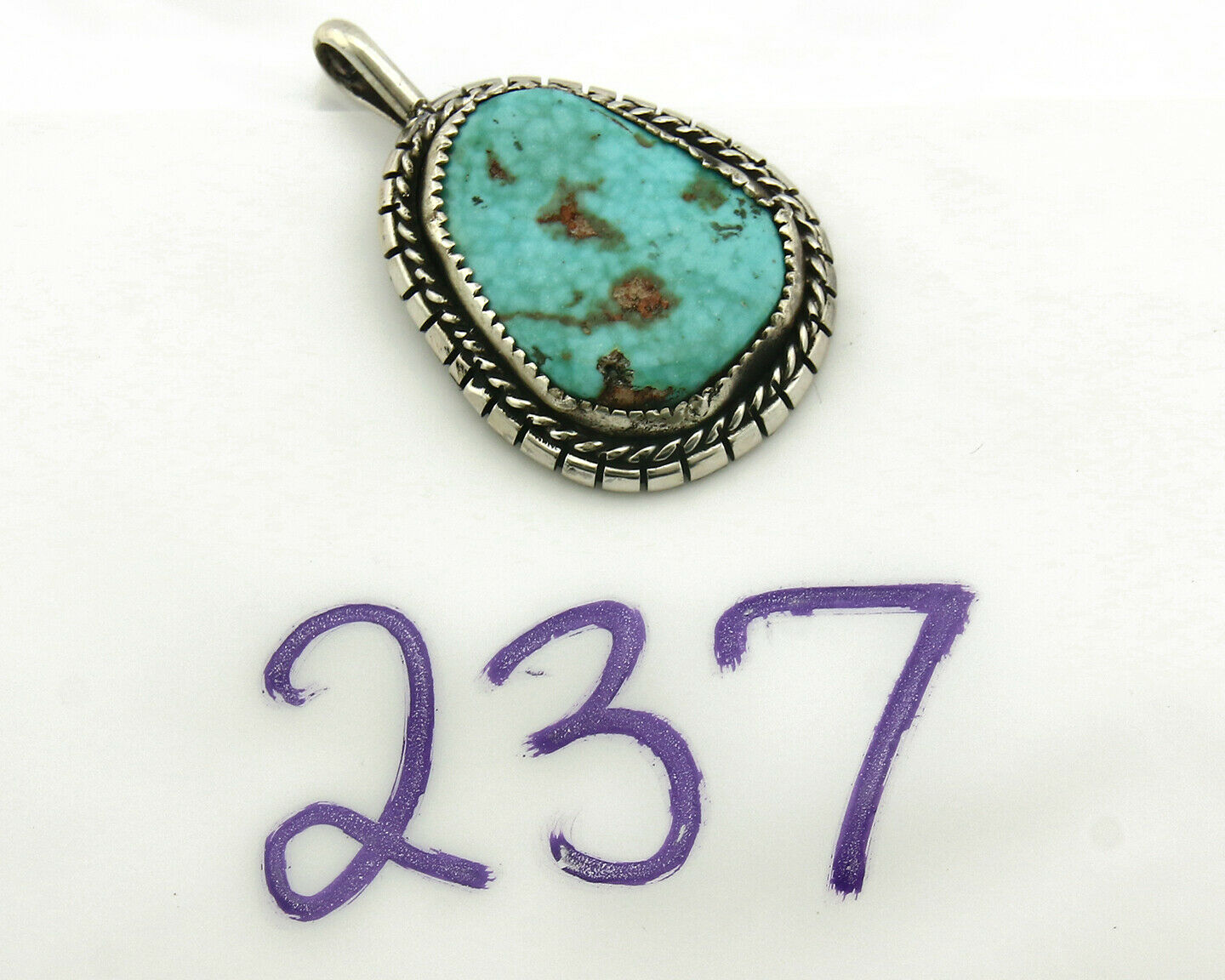 Navajo Pendant .925 Silver Kingman Turquoise Signed Artist Tom Willeto C.80's