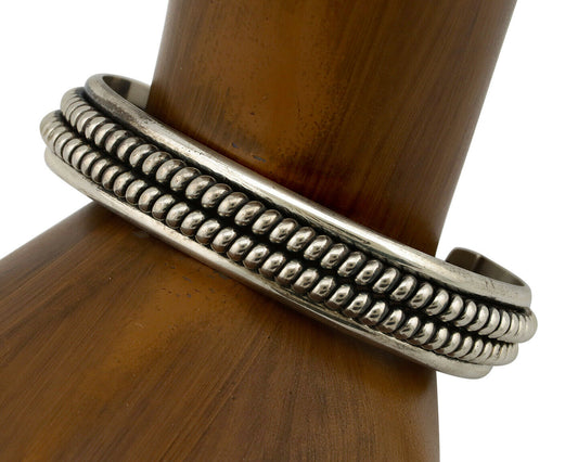 Navajo Handmade Bracelet .925 SOLID Silver Native Artist Signed Tahe Circa 1980s