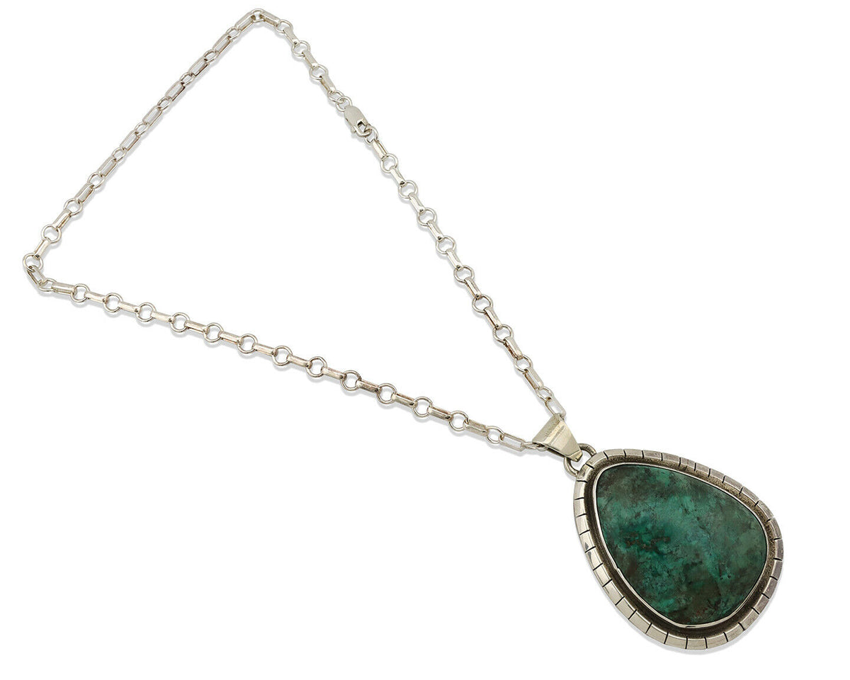 Navajo Necklace .925 Silver Blue Green Turquoise Native American Artist C.80's