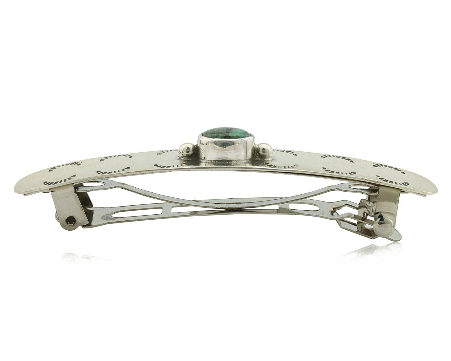 Navajo Hair Clip .925 Silver Turquoise Mountain Native American Barrette C.80's