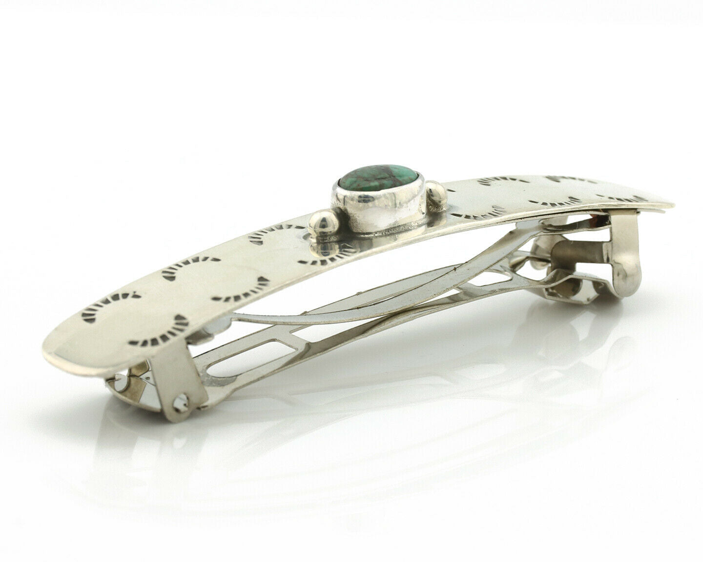 Navajo Hair Clip .925 Silver Turquoise Mountain Native American Barrette C.80's