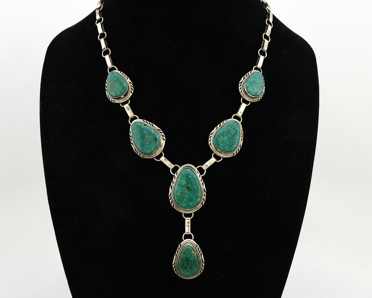 Navajo Necklace .925 Silver Crescent Valley Turquoise Signed TALHAT C.80's