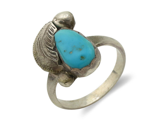 Zuni Ring 925 Silver Natural Mined Blue Turquoise Artist Signed Simplicio C.80's
