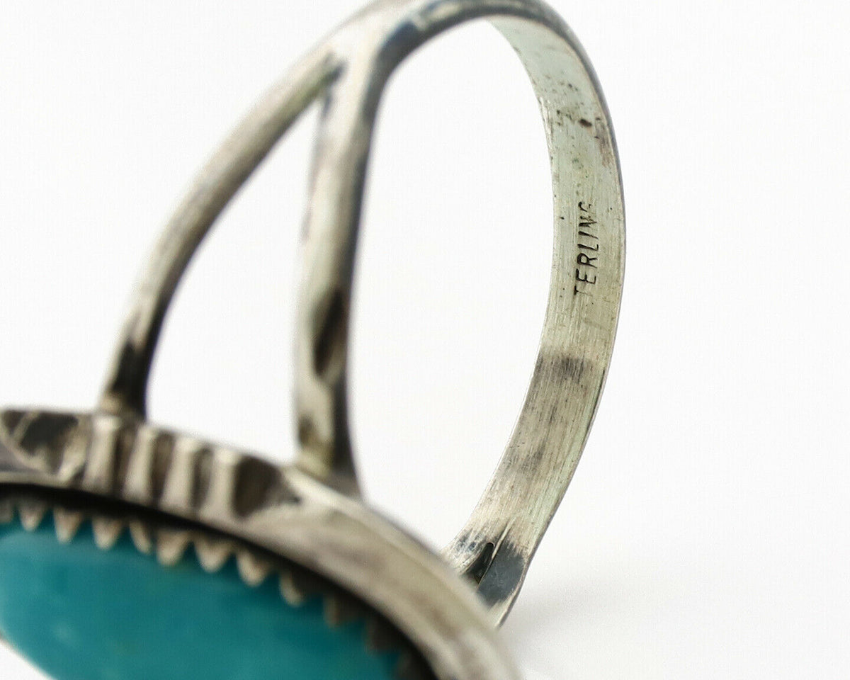 Navajo Ring .925 Silver Nevada Turquoise Native American Artist C.1980's