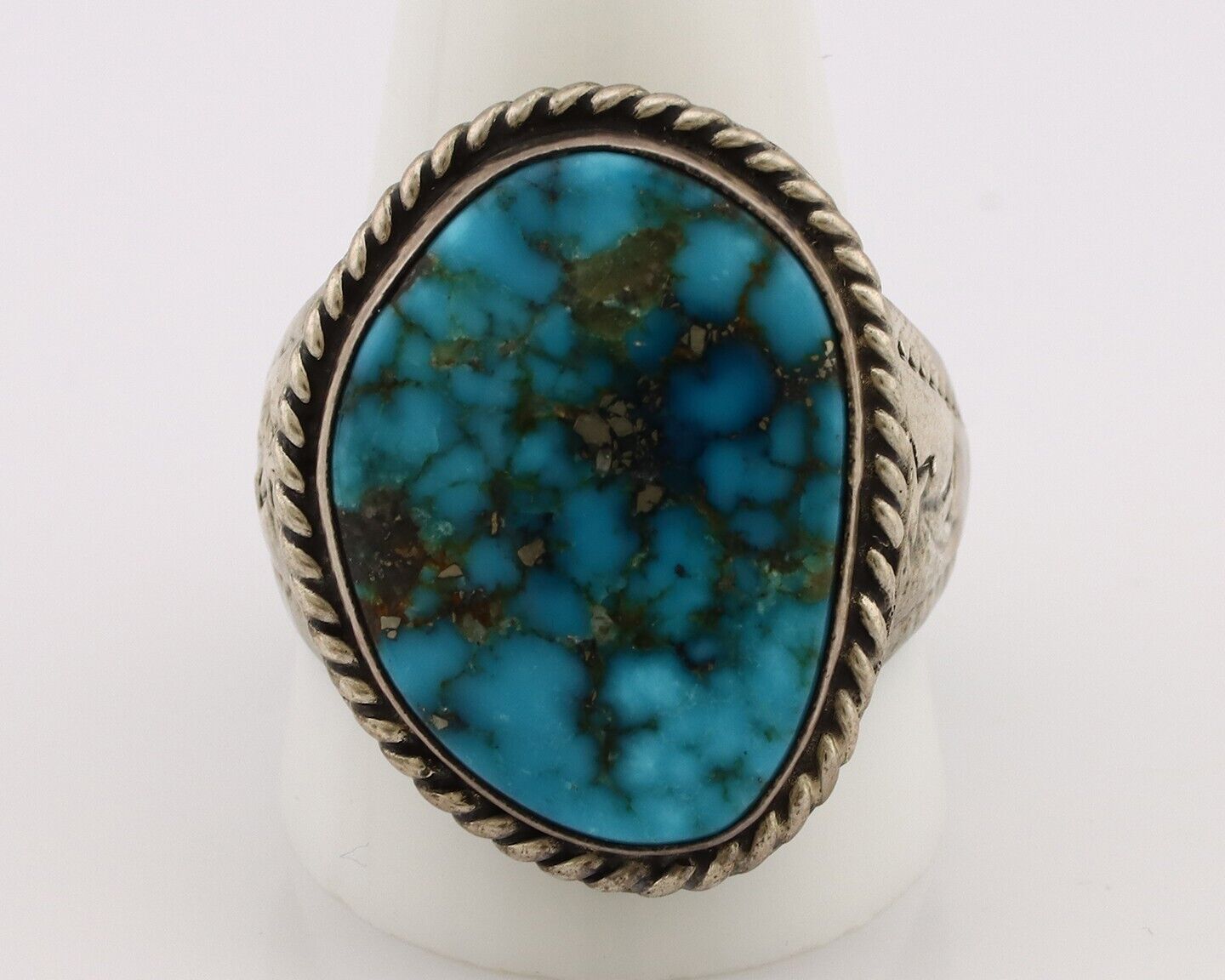 Navajo Ring 925 Silver Morenci Spiderweb Turquoise Native American Artist C.80's