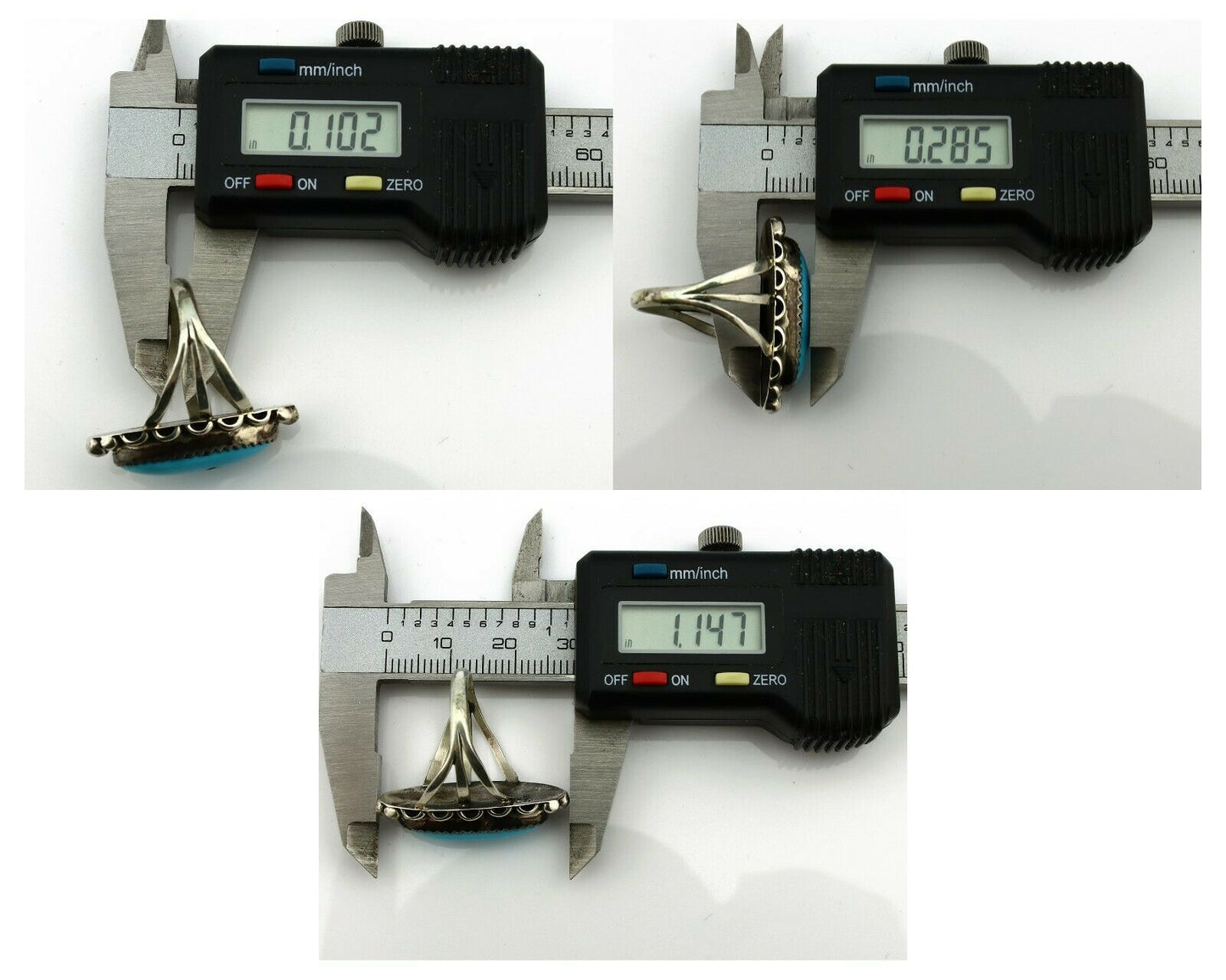 Navajo Ring .925 Silver Natural Blue Turquoise Artist Signed SC C.80's