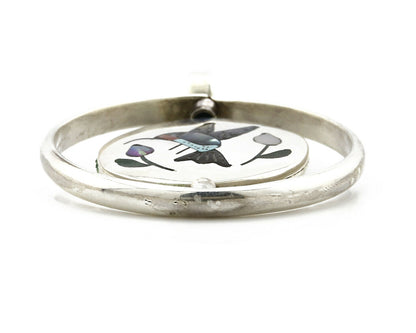 Navajo Bird Spinner Pendant .925 Siller Inlaid Gemstone Signed Baylor C.80's