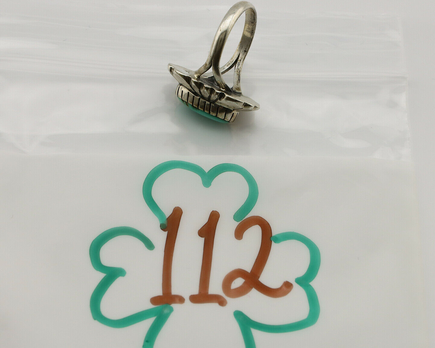 Navajo Ring .925 Silver Green Turquoise Artist Signed M Montoya C.80's