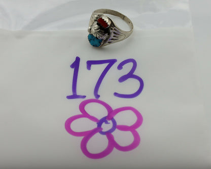 Navajo Ring .925 Silver Sleeping Beauty Turquoise Native Artist Signed C.1980's
