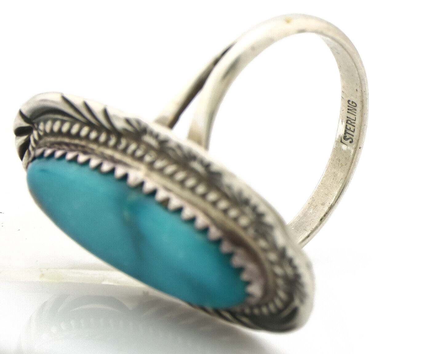 Navajo Ring 925 Silver Natural Blue Turquoise Native American Artist C.1980's