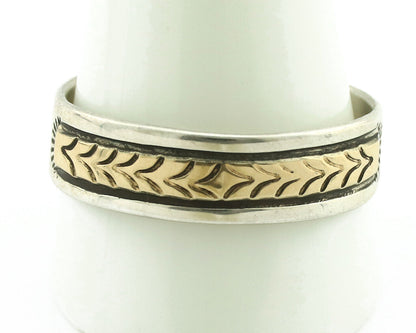 Navajo Ring 925 Silver & Solid 14k Yellow Gold Artist Signed RE Hand Stamped