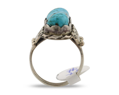 Navajo Ring 925 Silver Blue Gem Turquoise Artist Signed Tony Guerro C.80's