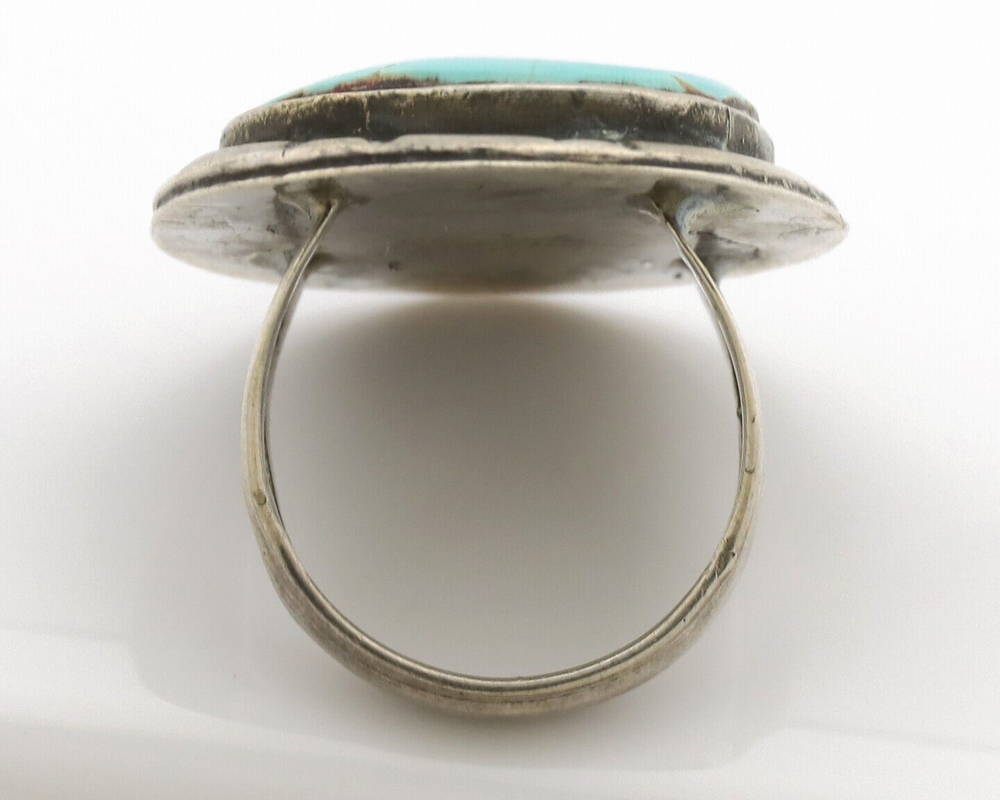 Navajo Ring .925 Silver Globe Turquoise Native American Artist C.1980's