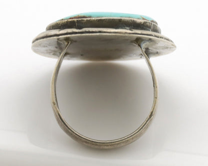 Navajo Ring .925 Silver Globe Turquoise Native American Artist C.1980's