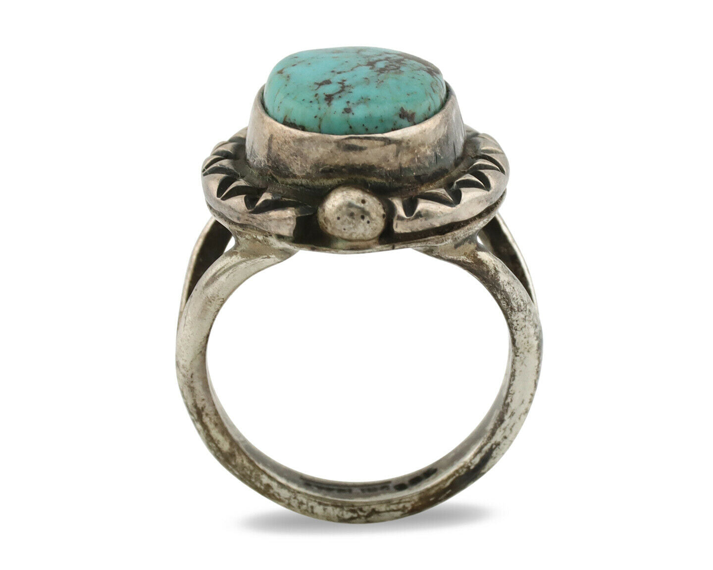 Navajo Ring .925 Silver Blue Turquoise Artist Signed Gecko C.1980's