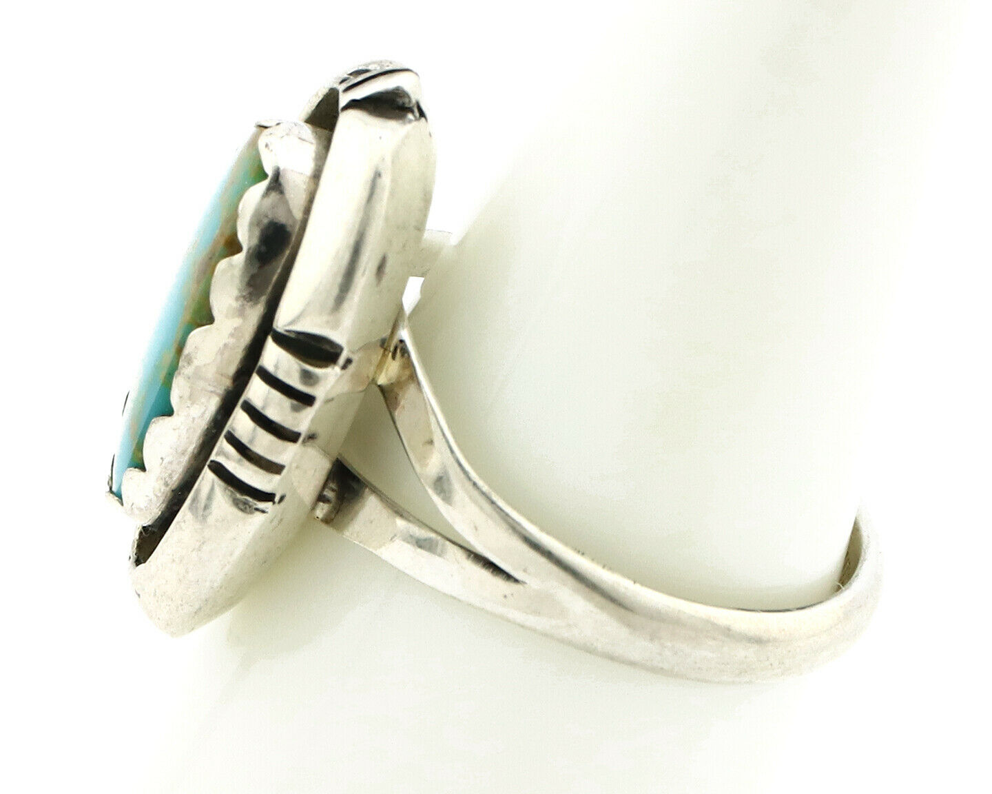 Navajo Ring .925 Silver Kingman Turquoise Handmade Native American Artist C80s