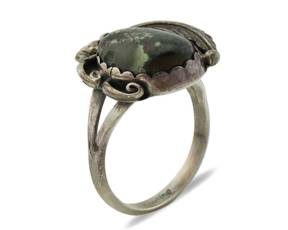 Navajo Ring .925 Silver Spiderweb Turquoise Native American Artist C.1980s