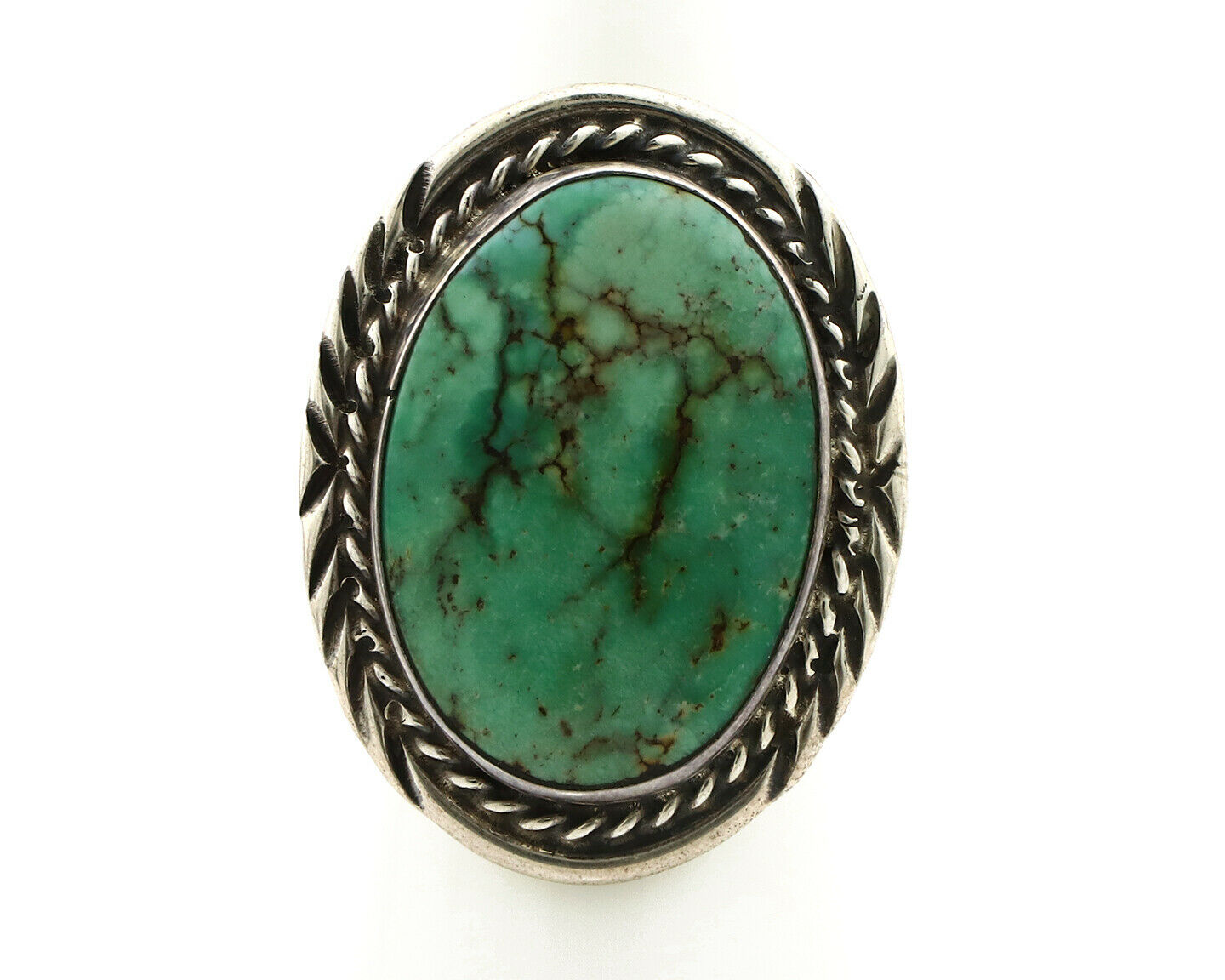 Navajo Shield Ring .925 Silver Kingman Turquoise Native American Artist C.80's