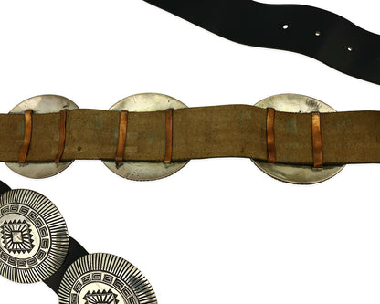 Navajo Concho Belt .925 Silver Hand Stamped Artist Signed LM C.80's