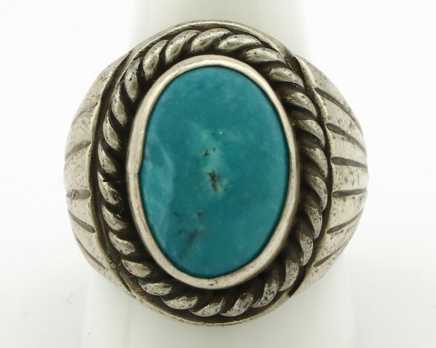 Navajo Ring .925 Silver Blue Spiderweb Turquoise Artist C Montoya Circa.80's