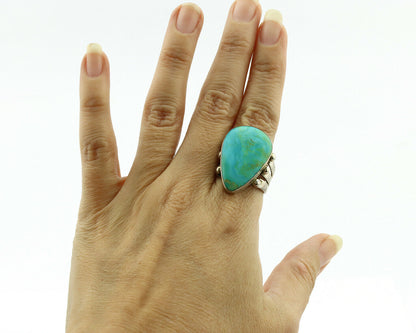 Navajo Ring .925 Silver Kingman Turquoise Artist Signed UT C.1980's