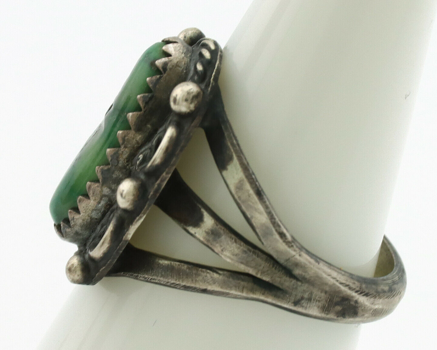 Navajo Ring .925 Silver Green Turquoise Artist Signed F C.80's