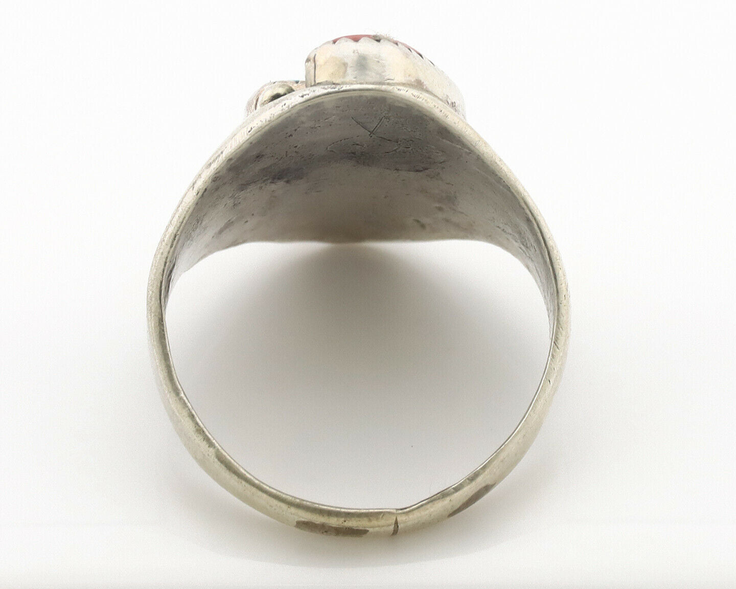 Zuni Ring .925 Silver Natural Turquoise & Coral Native American Artist C.1980's