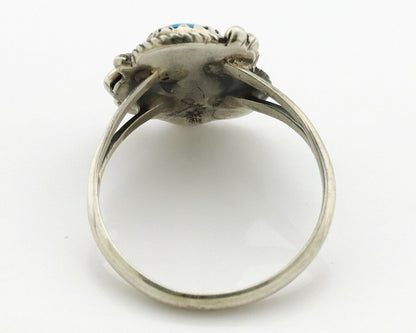 Navajo Ring .925 Silver Morenci Turquoise & Coral Native Artist Signed JM C.80's