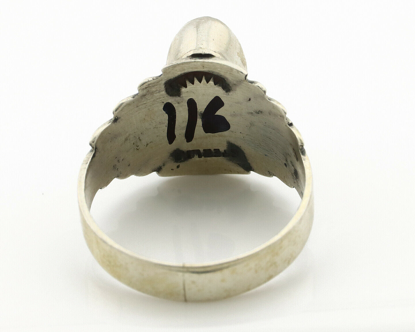 Navajo Ring .925 Silver Kingman Turquoise Artist Signed Apache C.80's