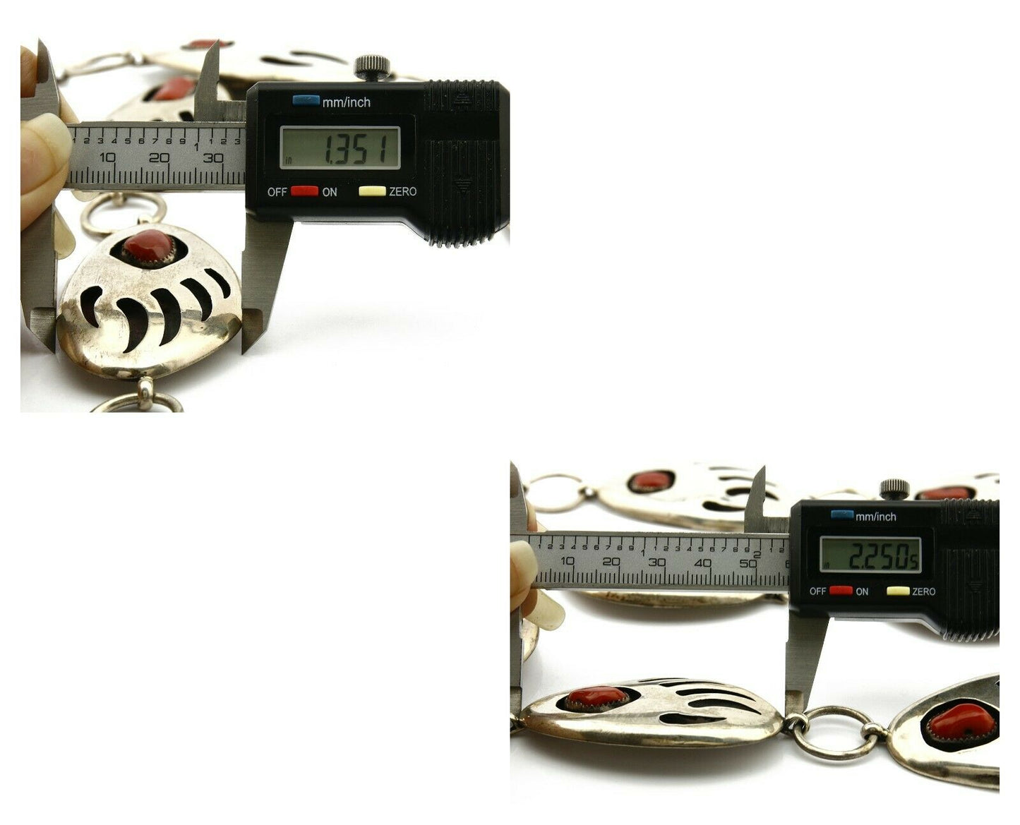 Navajo Bear Paw Concho Belt .925 Silver Red Coral Signed E. Redhorse C.80's