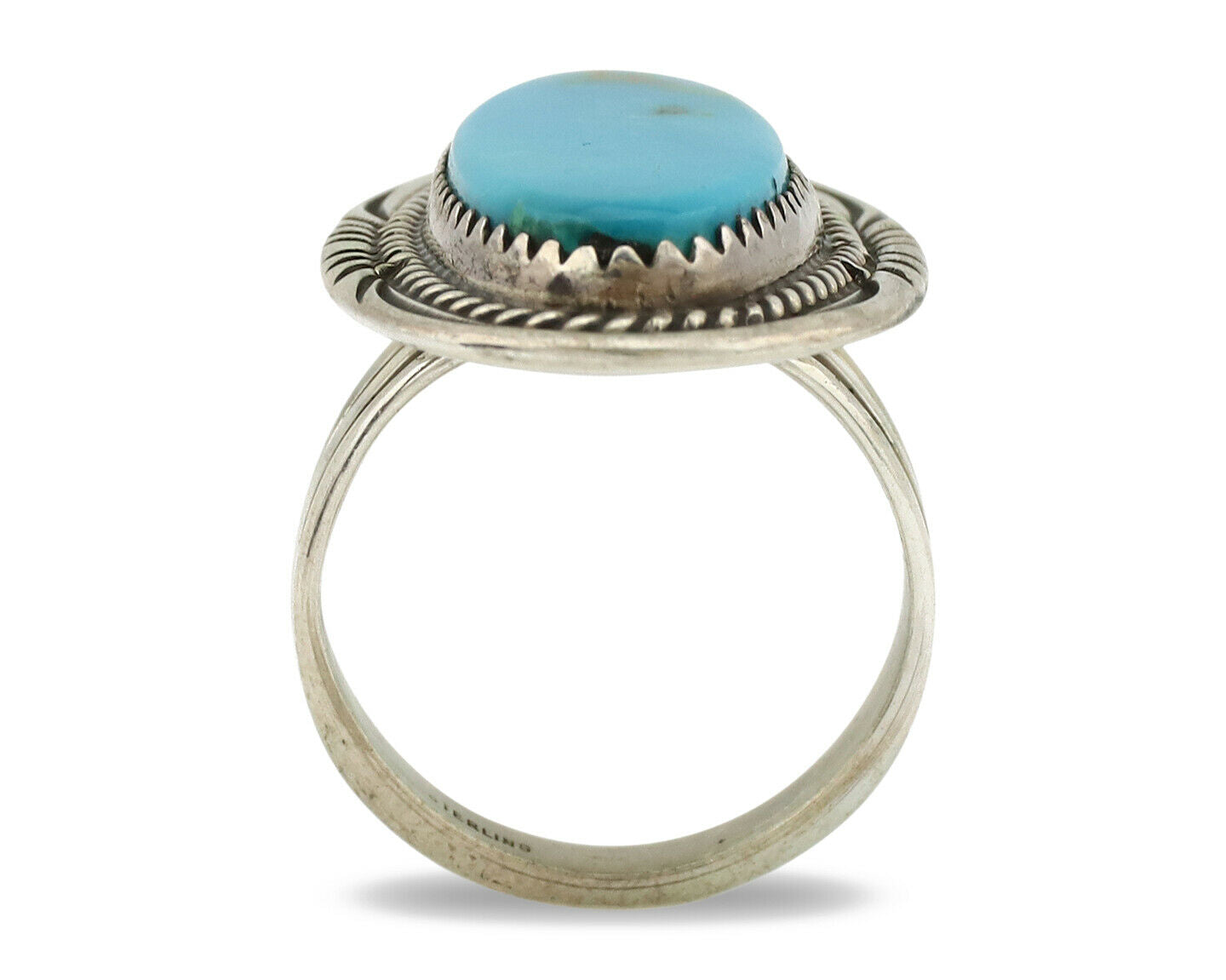 Navajo Ring .925 Silver Nevada Turquoise Artist Signed M Begay C.1980's