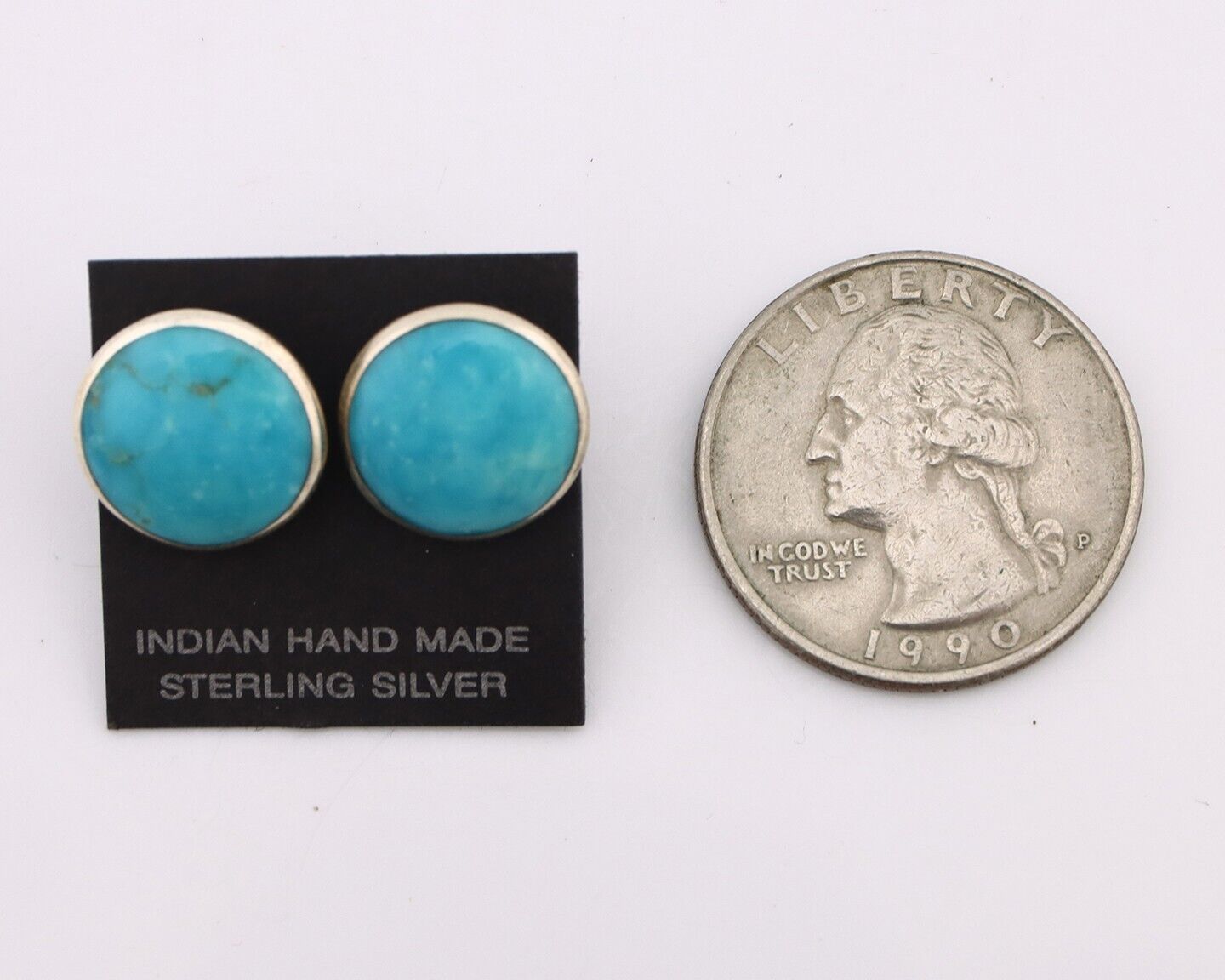 Navajo Earrings 925 Silver Natural Kingman Turquoise Artist Signed JM C.90's