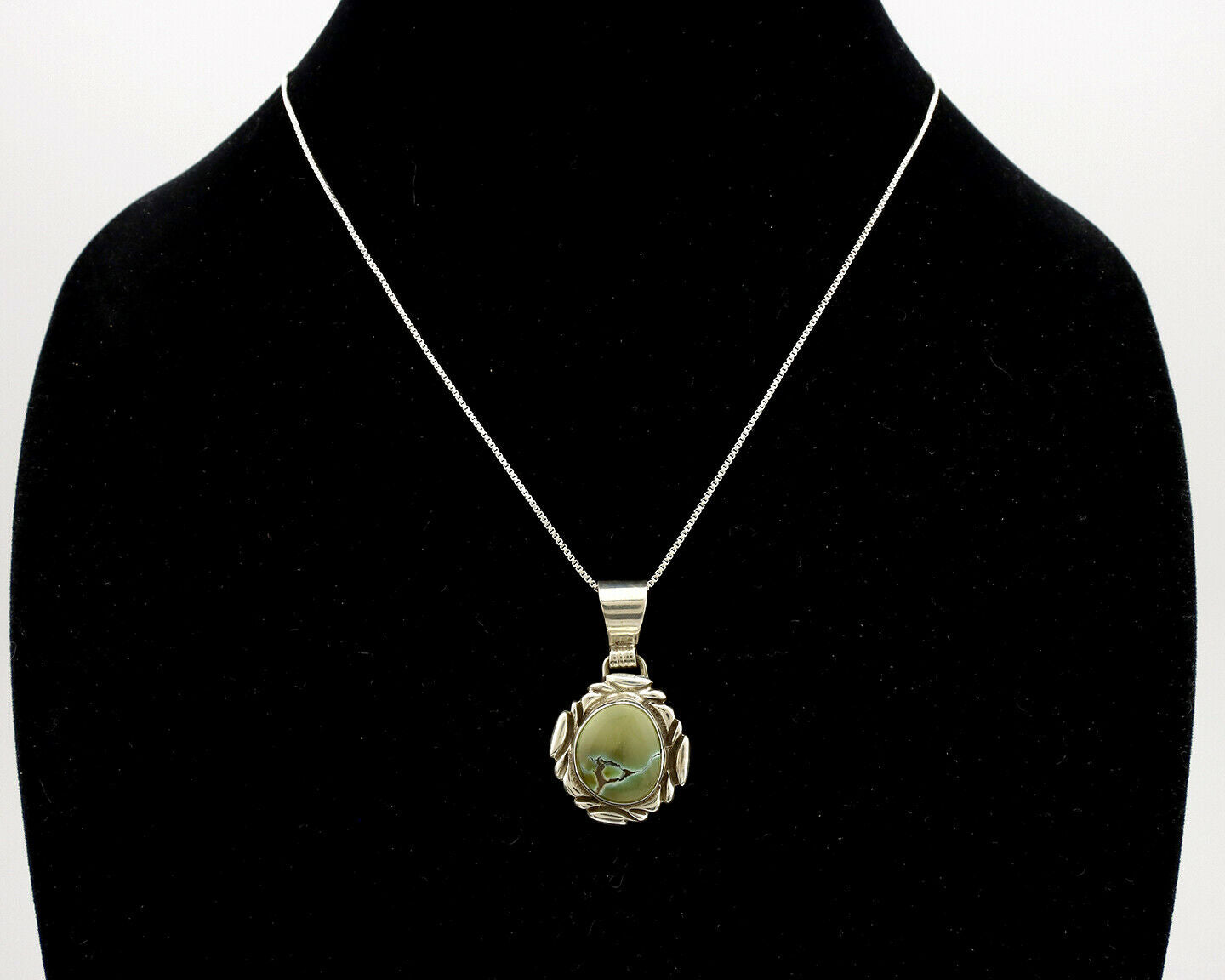 Navajo Necklace .925 Silver Damele Variscite Signed Sun C.1980's