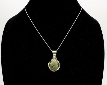 Navajo Necklace .925 Silver Damele Variscite Signed Sun C.1980's