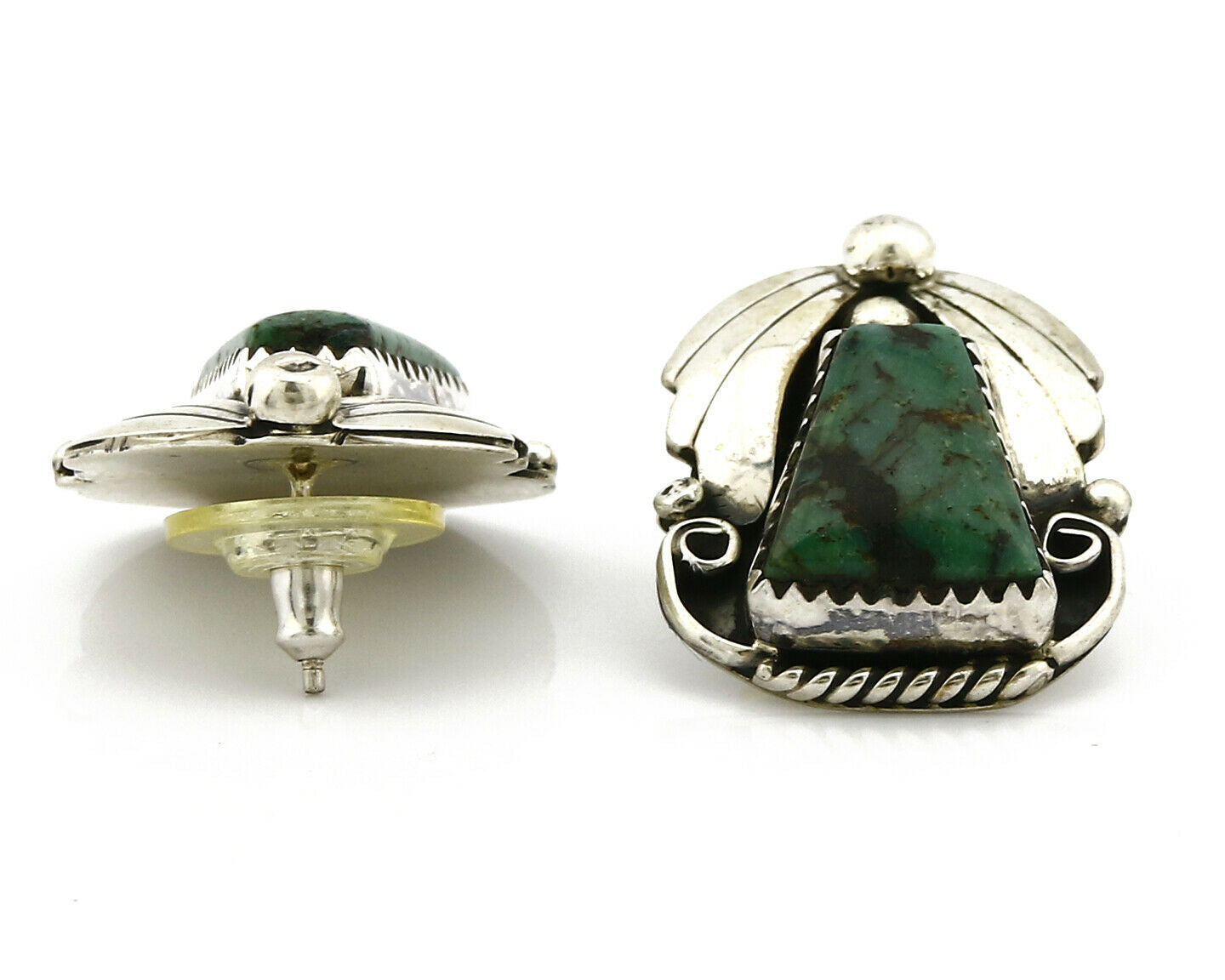 Women's Navajo Earrings .925 Silver Crescent Valley Turquoise Handmade C.80's