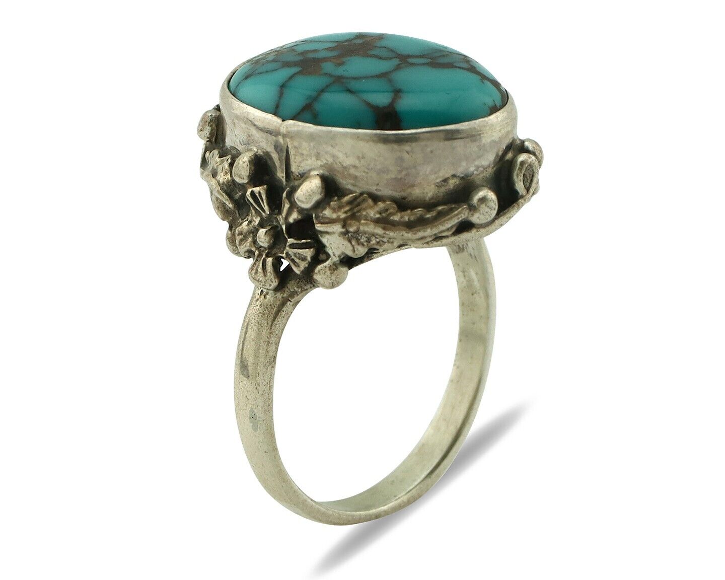Navajo Ring 925 Silver Spiderweb Turquoise Artist Signed Cody C.80's