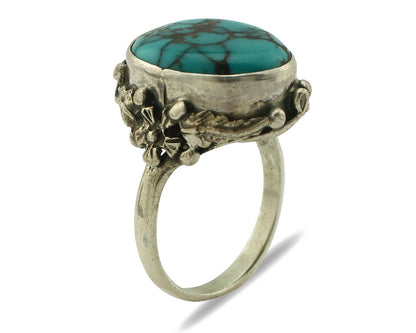 Navajo Ring 925 Silver Spiderweb Turquoise Artist Signed Cody C.80's