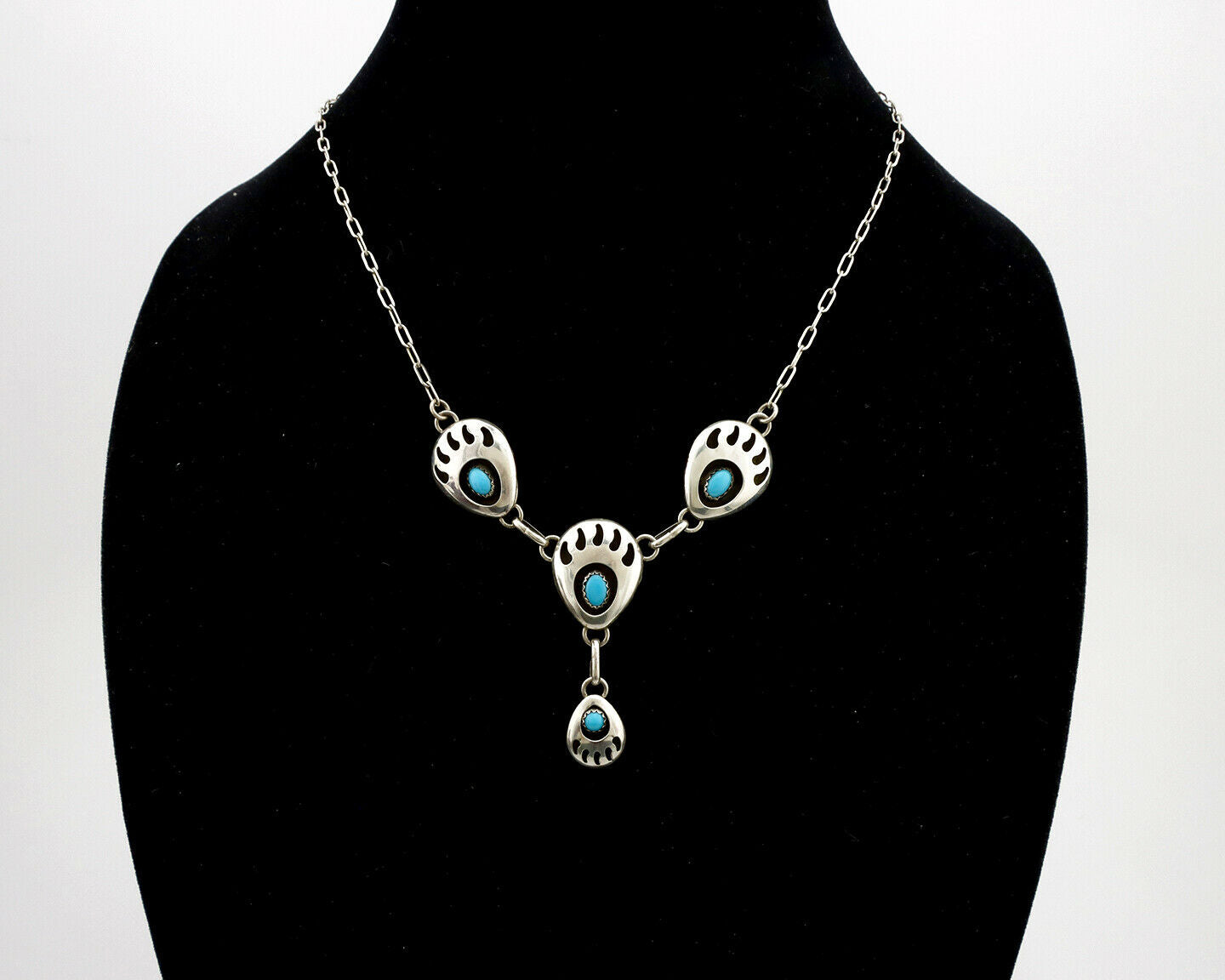 Navajo Necklace .925 Silver Sleeping Beauty Turquoise K Chavez C.80's