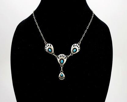 Navajo Necklace .925 Silver Sleeping Beauty Turquoise K Chavez C.80's