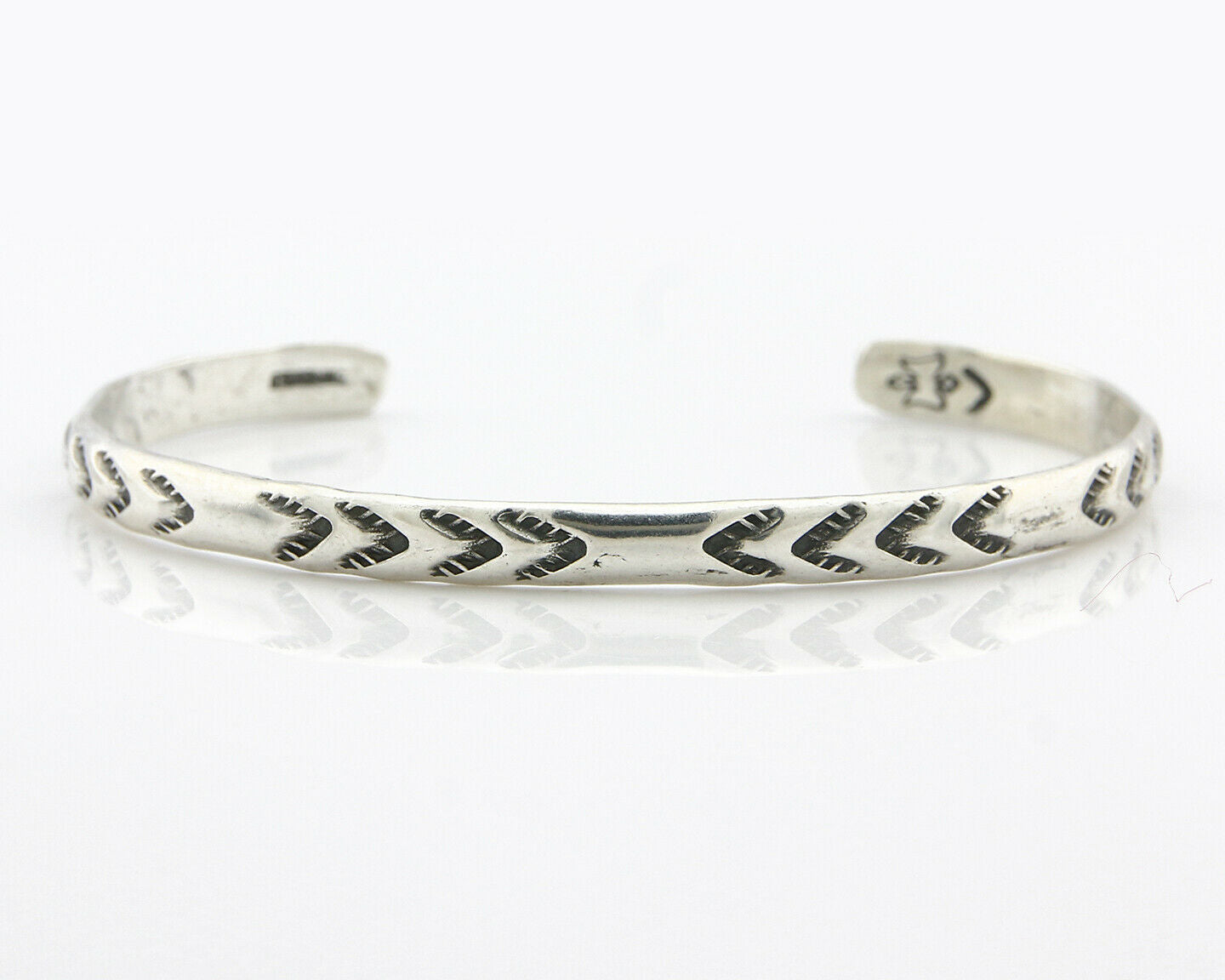 Navajo Bracelet .925 Silver Hand Stamped Arrow Head Artist I Montoya C.80's