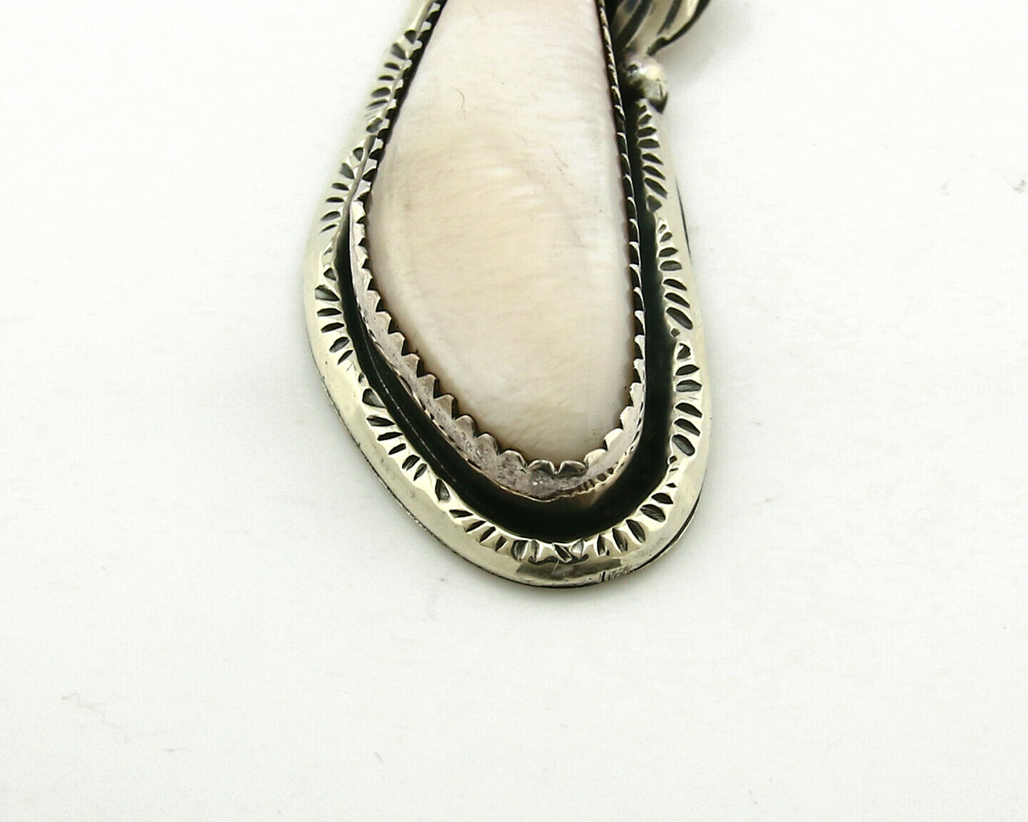 Navajo Pendant .925 Silver Real Natural Pink Mussel Signed Yazzie C.80's