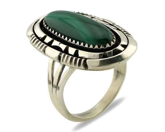 Navajo Ring 925 Silver Natural Malachite Artist Signed William Denetdale C.80's